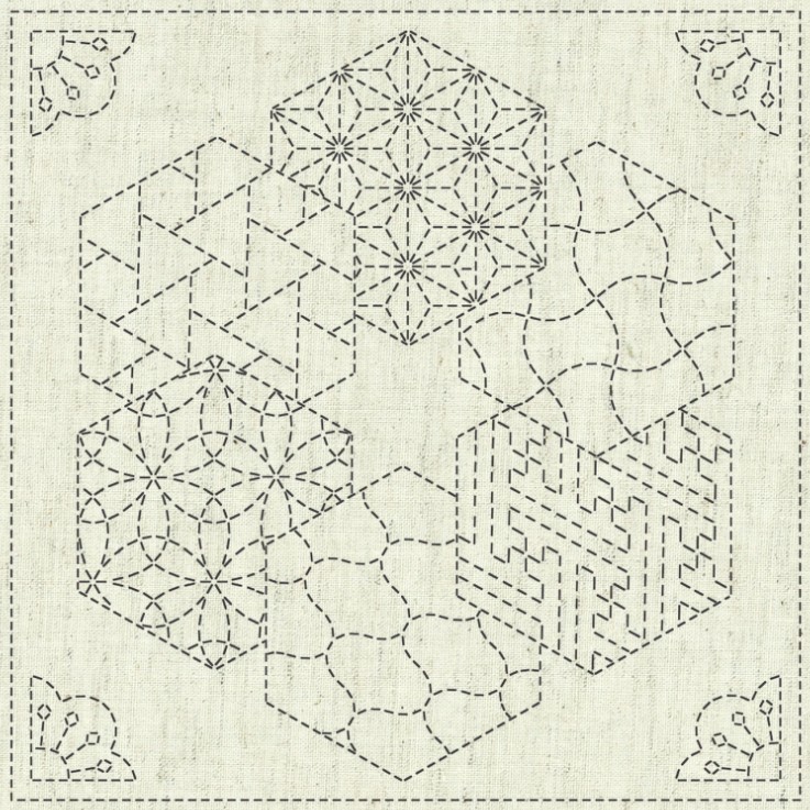 Sashiko Cloth Panel Kaza-Guruma 2 by Ky Fujita for QH Textiles