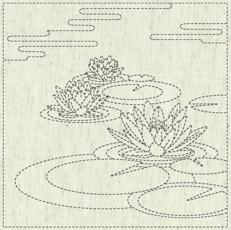 Sashiko Cloth Panel Water Lily by Ky Fujita for QH Textiles