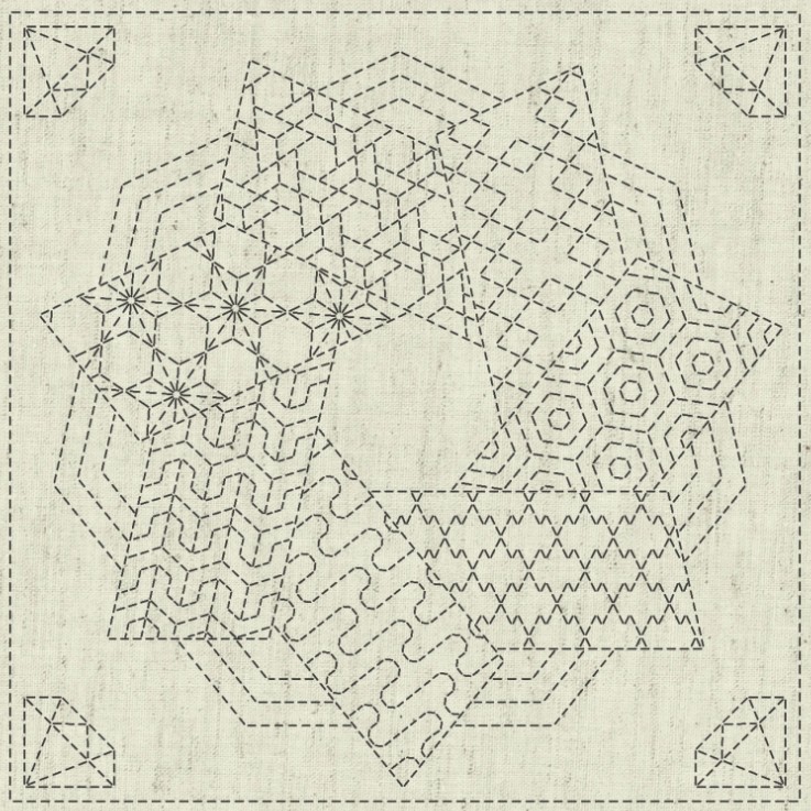Sashiko Cloth Panel Kaza-Guruma 4 by Ky Fujita for QH Textiles