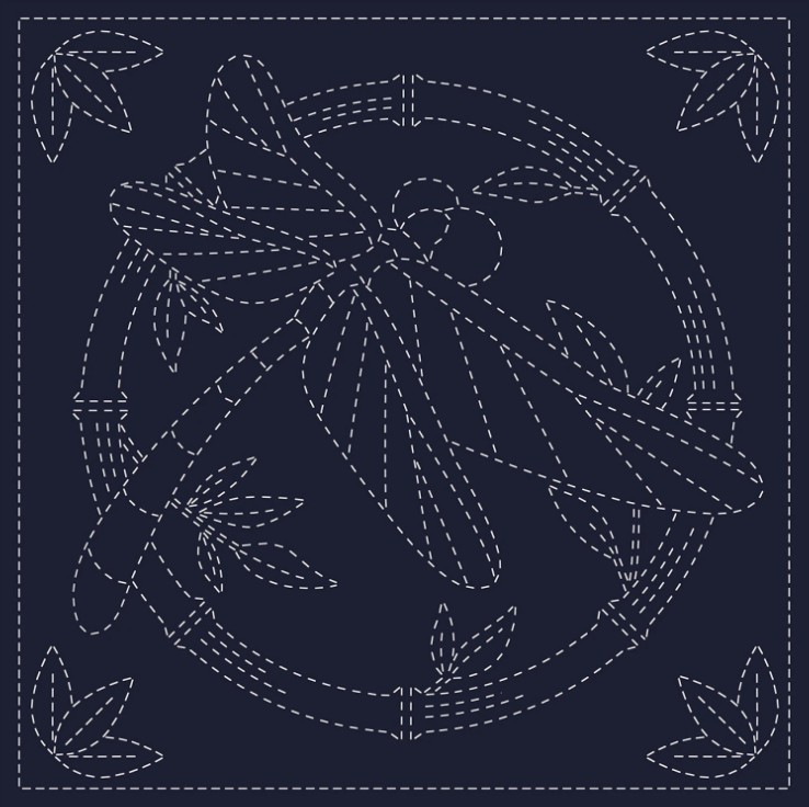 Sashiko Cloth Panel Summertime Navy by Ky Fujita for QH Textiles