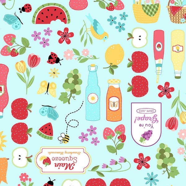 Sippin' On Sunshine Focal Print Aqua Blue by Kimberbell for Maywood Studio