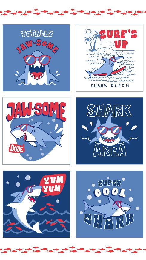 Shark Attack Block Panel White by Northcott Studio for Northcott