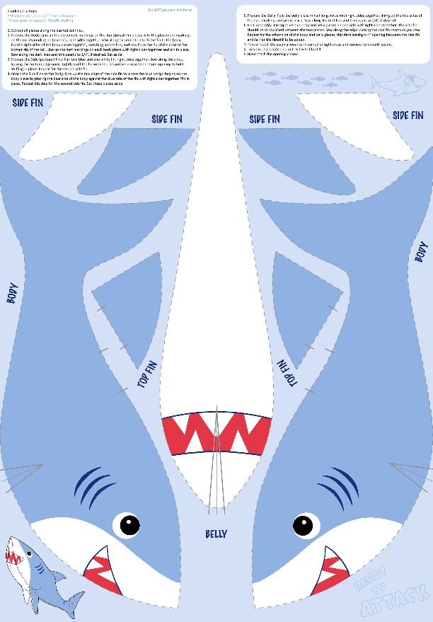 Shark Attack Shark Minky Panel for Northcott Fabrics
