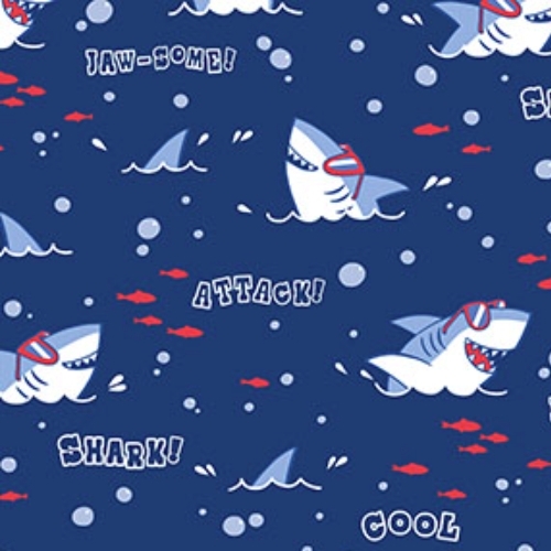 Shark Attack Shark Heads Navy Multi from Northcott