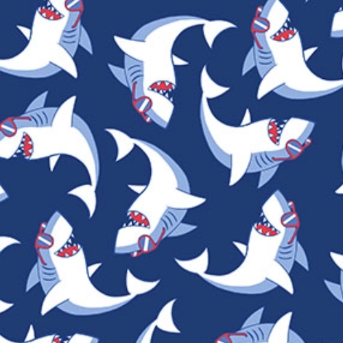 Shark Attack Tossed Sharks Navy Blue from Northcott