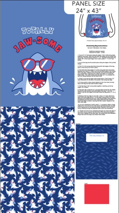 Shark Attack Bag Panel Navy Multi from Northcott