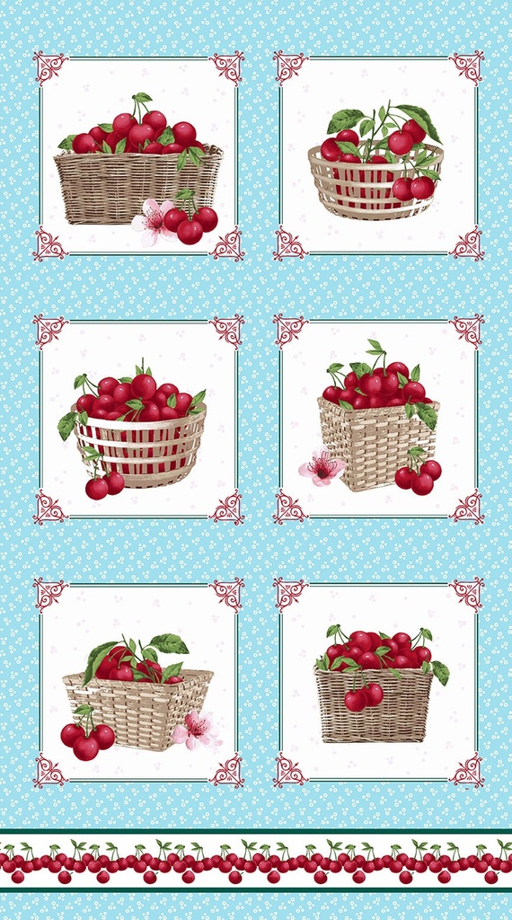 Cherries Baby Blocks Panel Turquoise  from Henry Glass