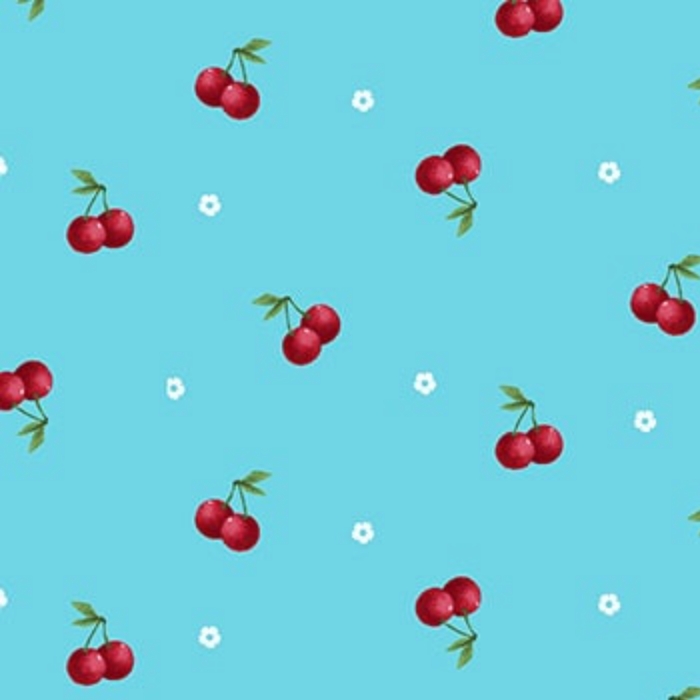 Cherries Baby Small Tossed Cherries Red on Turquoise from Henry Glass
