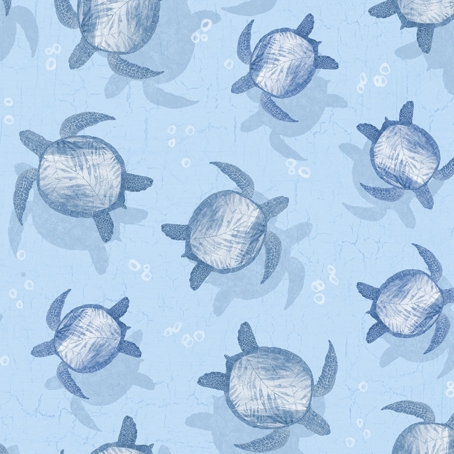 Take Me to The Sea Sea Turtle Toss Aqua Blue by PDR Studios for Lumin Fabrics