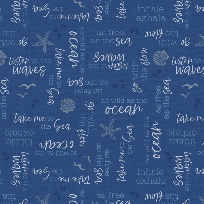 Take Me to The Sea Word Toss Navy by PDR Studios for Lumin Fabrics