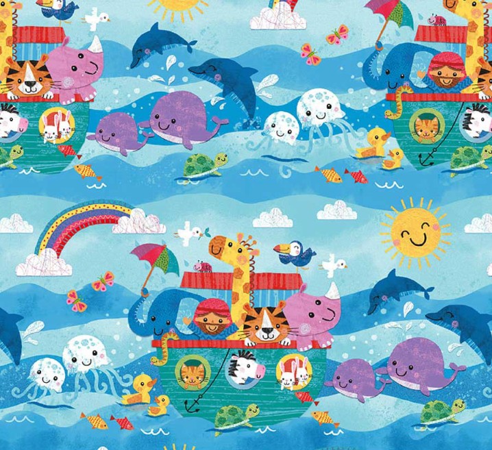Noah and Friends Noah's Ark Blue by Lindsey Sagar for Blank Quilting