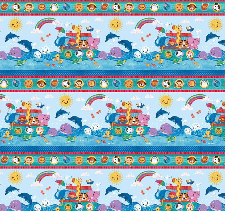 Noah and Friends Border Stripe Light Blue by Lindsey Sagar for Blank Quilting