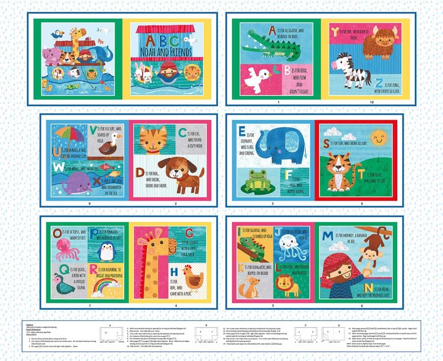 Noah and Friends Soft Book Panel by Lindsey Sagar for Blank Quilting