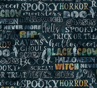 Raven's Call Words Black Multi by Northcott