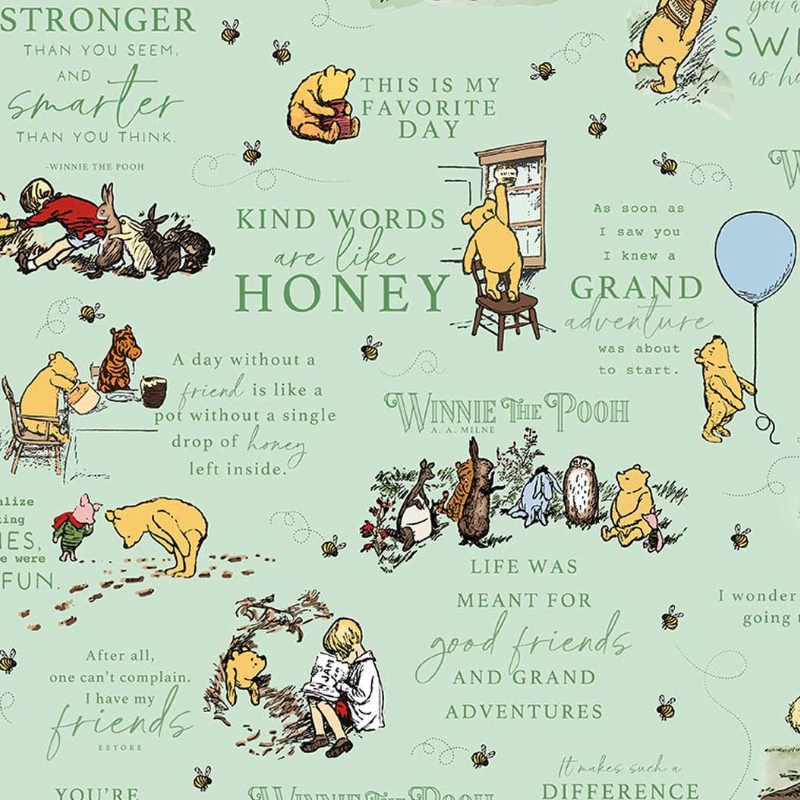 Flannel Winnie the Pooh Quotes Green from Riley Blake