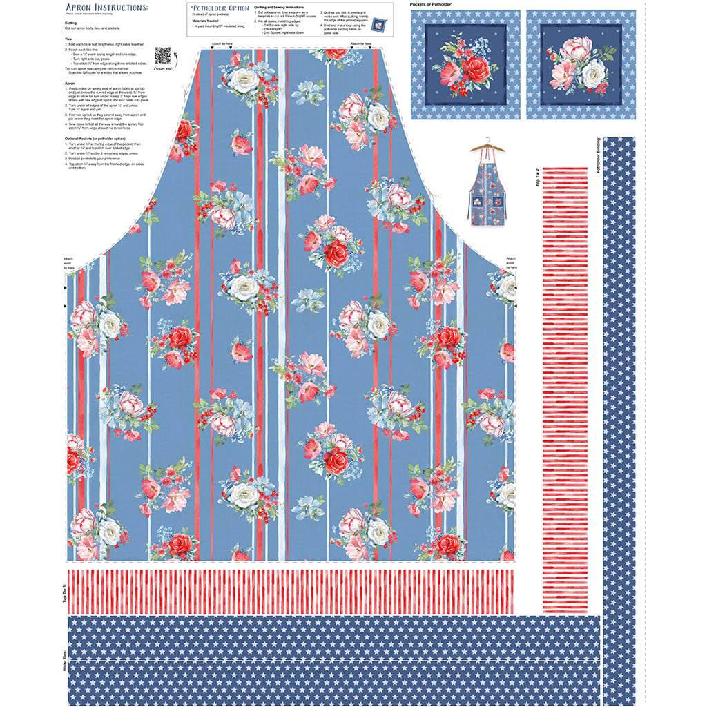 Americana Digital Canvas Apron Panel Denim from Clothworks