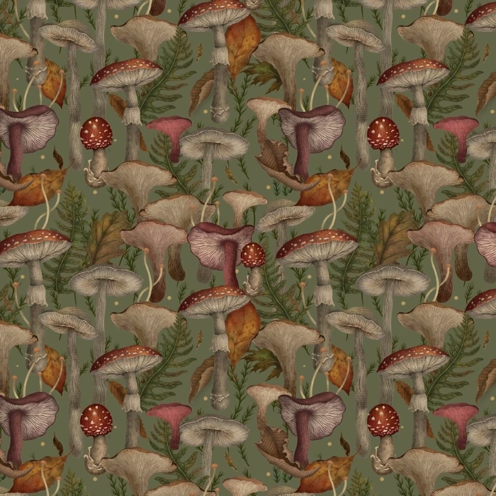 Harvest Haunt Mushrooms Olive Green from Blank Quilting
