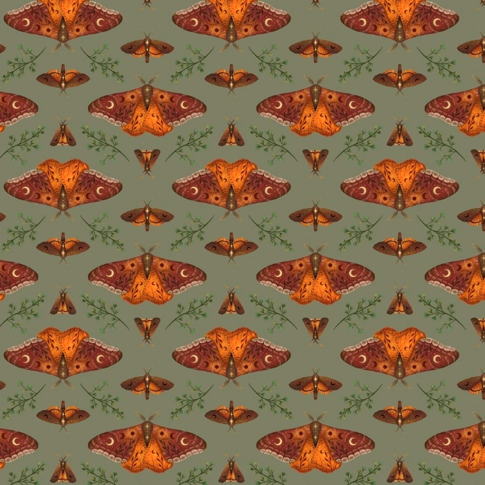 Harvest Haunt Moths Green from Blank Quilting