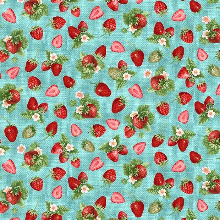 Berry Besties Tossed Strawberries Multi on Blue from Henry Glass