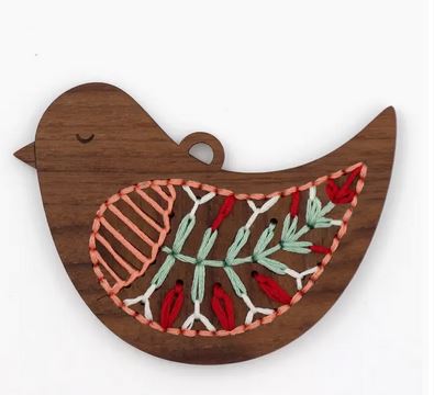 Stitched Ornament Bird Walnut Kit by Kiriki