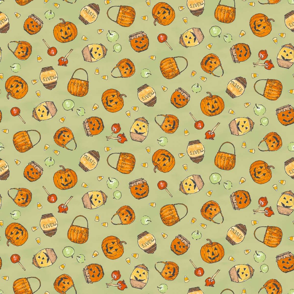 Haunted Acre Wood Tossed Pumpkin Green from Studio E