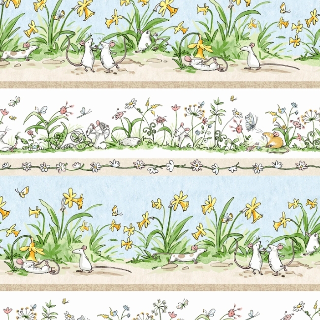 Mouseplay Pictorial Stripe Multi Color from Clothworks Fabric