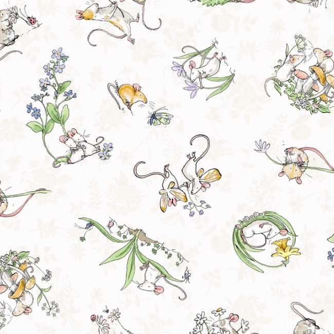Mouseplay Tossed Scenes White from Clothworks Fabric