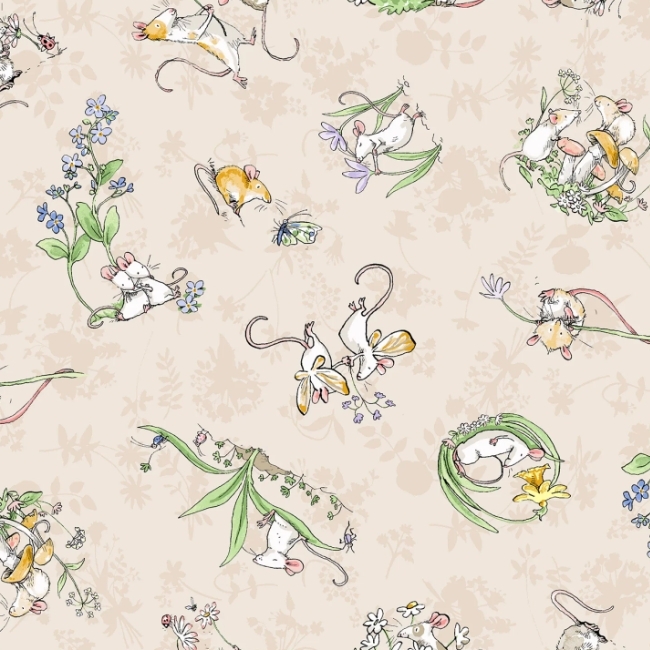 Mouseplay Tossed Scenes Khaki from Clothworks Fabric