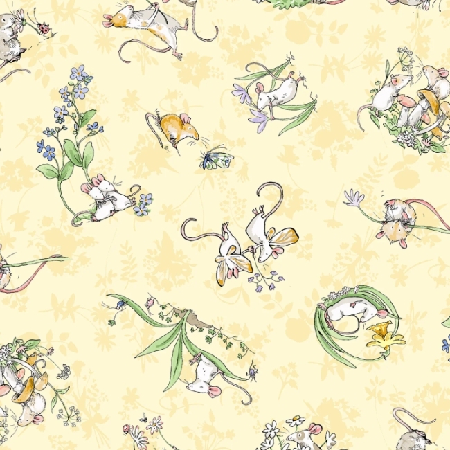 Mouseplay Tossed Scenes Butter from Clothworks Fabric
