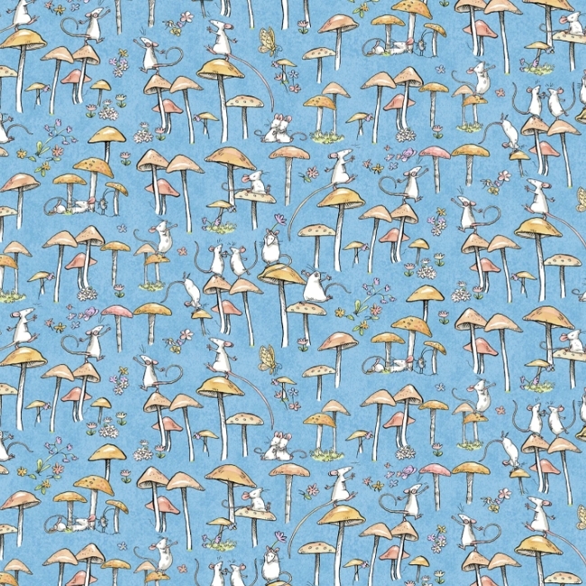 Mouseplay Mushroom Dance Denim from Clothworks Fabric