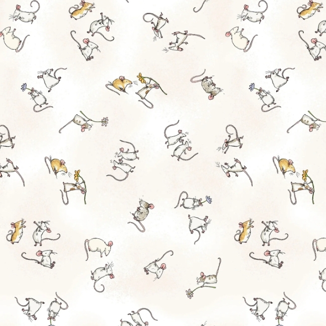Mouseplay Baby Mice White from Clothworks Fabric