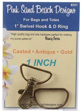 Swivel Hook & D Ring Set, 1 inch, Antique Gold, from Pink Sand Beach