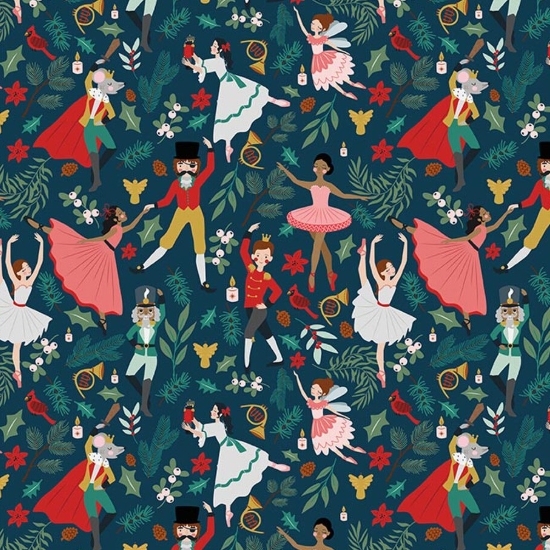 Nutcracker Tradition Storybook Midnight from Riley Blake