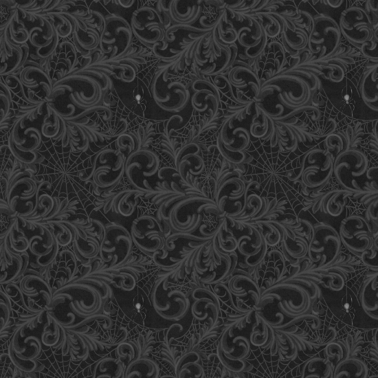 Dark Academia Charcoal Scrolls and Webs from Lumin Fabrics