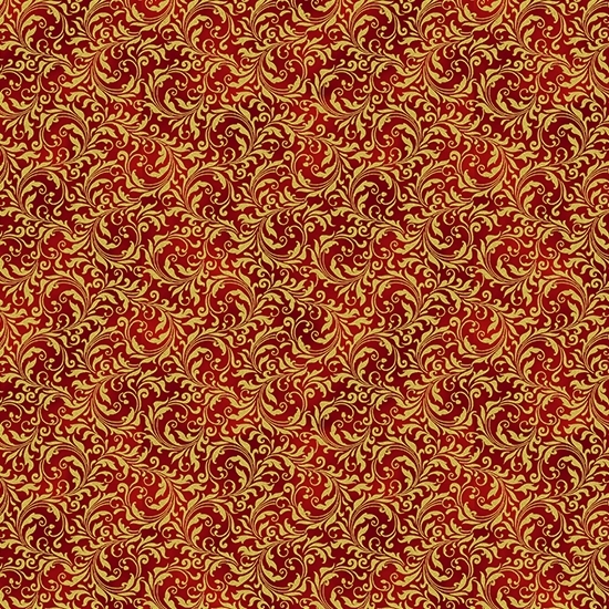 Blooming Holiday Scrolls Scarlet Gold from Hoffman Fabrics