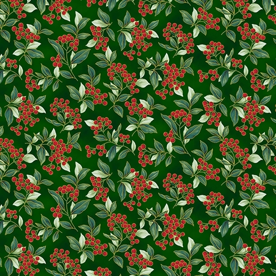 Blooming Holidays Mistletoe Hunter Gold from Hoffman Fabrics