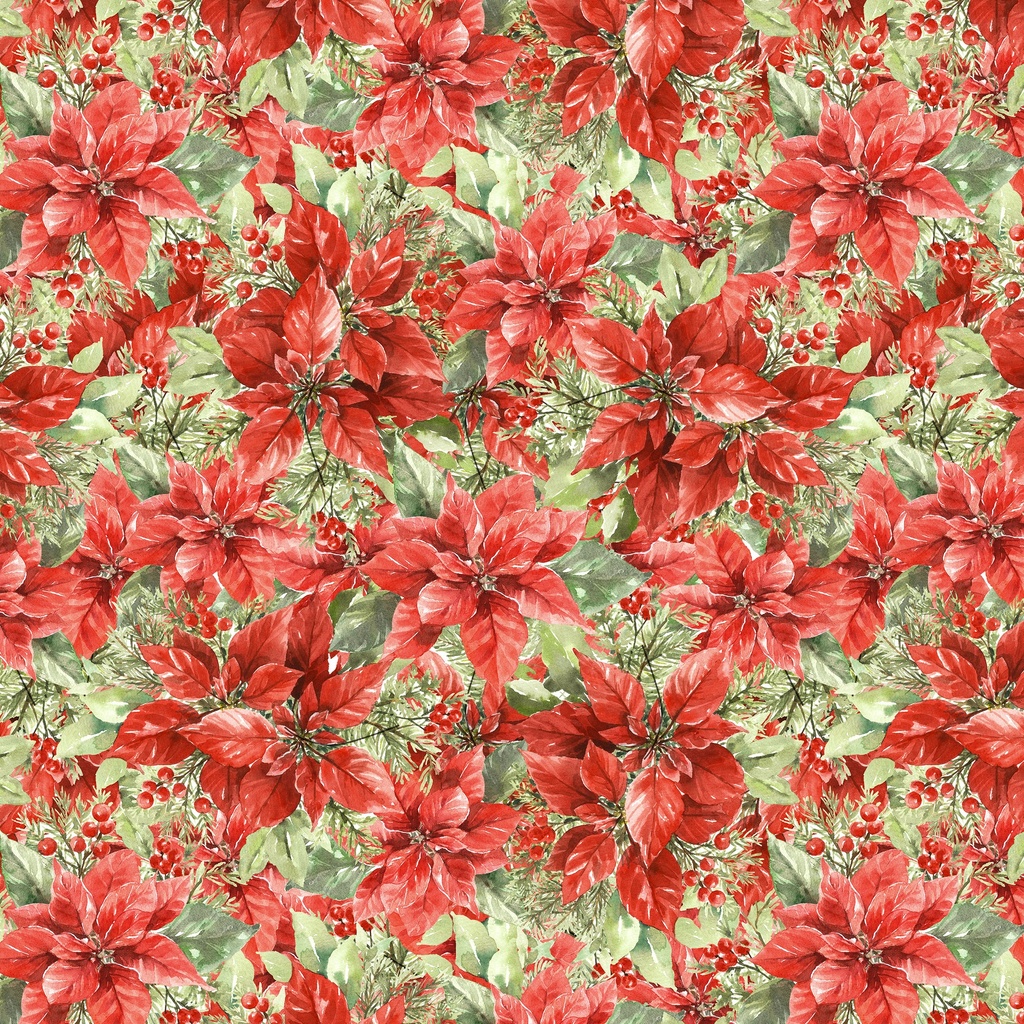 Feathered Festivities Packed Poinsettias Multi from Lumin Fabrics