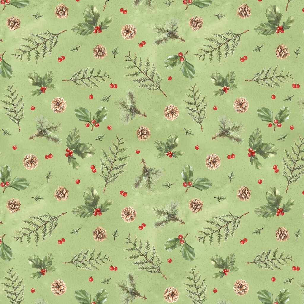 Feathered Festivities Holly & Pine Green from Lumin Fabrics