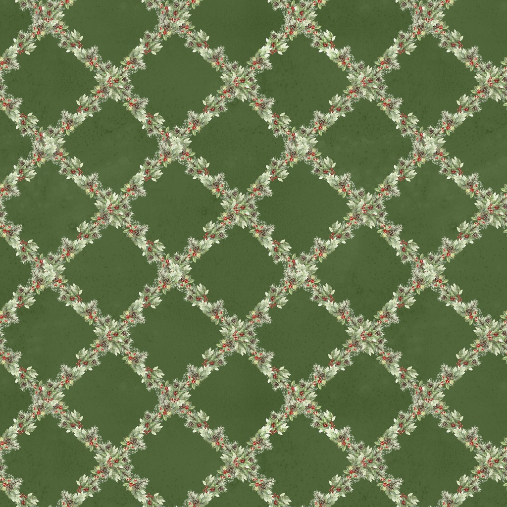 Feathered Festivities Trellis Green from Lumin Fabrics