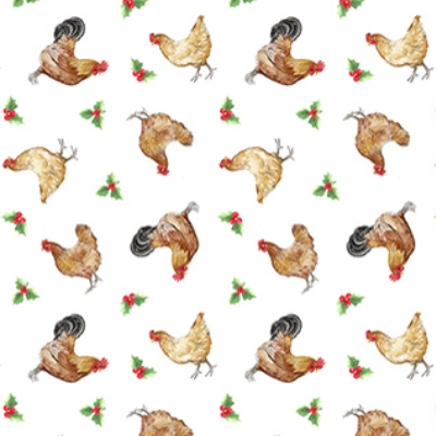 Barnyard Christmas Chicken Toss White Multi from Northcott Fabrics