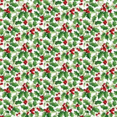 Barnyard Christmas Holly White Multi from Northcott Fabrics