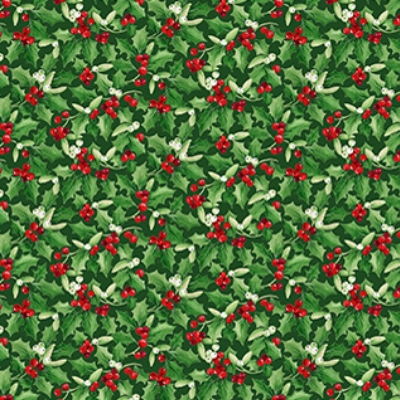 Barnyard Christmas Holly Dark Green from Northcott Fabrics