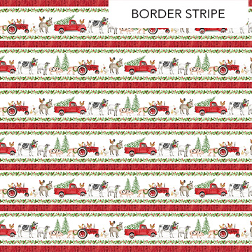 Barnyard Christmas Border Stripe White Multi from Northcott Fabrics