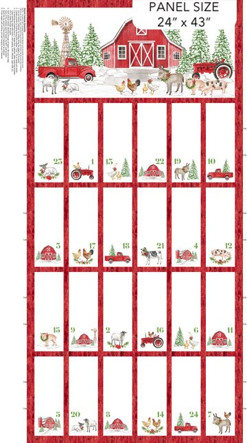 Barnyard Christmas Advent Panel Red Multi from Northcott Fabrics