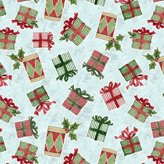 Snowy Greetings Present Toss-Blue Presents from Lumin Fabrics