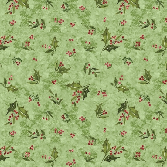 Snowy Greetings Holly Toss-Green from Lumin Fabrics