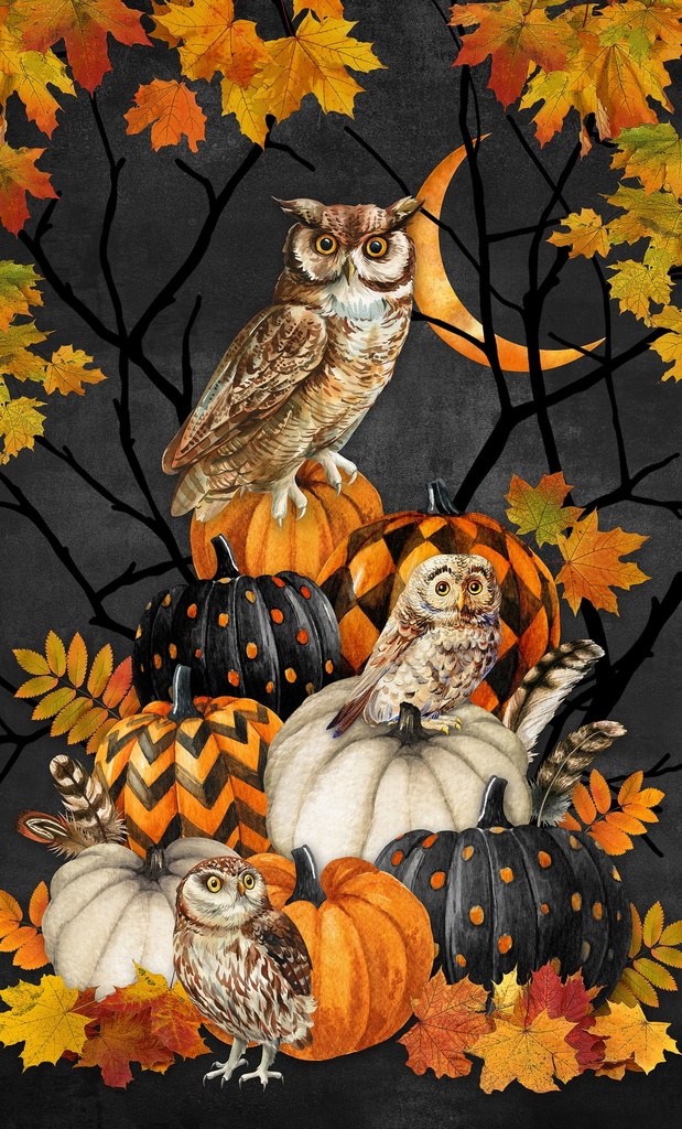 Night Owl Panel Charcoal Multi from Northcott Fabrics