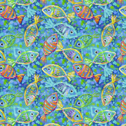 Seaside Summer Fish Frenzy Turquoise from 3 Wishes Fabric