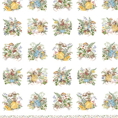 Country Mouse Scenic Blocks White Multi from Northcott Fabrics