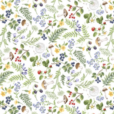 Country Mouse Floral Fern Toss White Multi from Northcott Fabrics